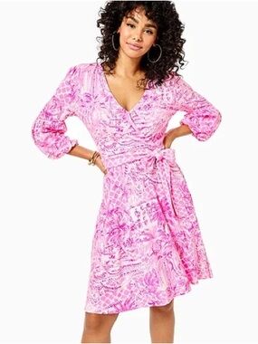Lilly Pulitzer Chace wrap dress in a pink palm print